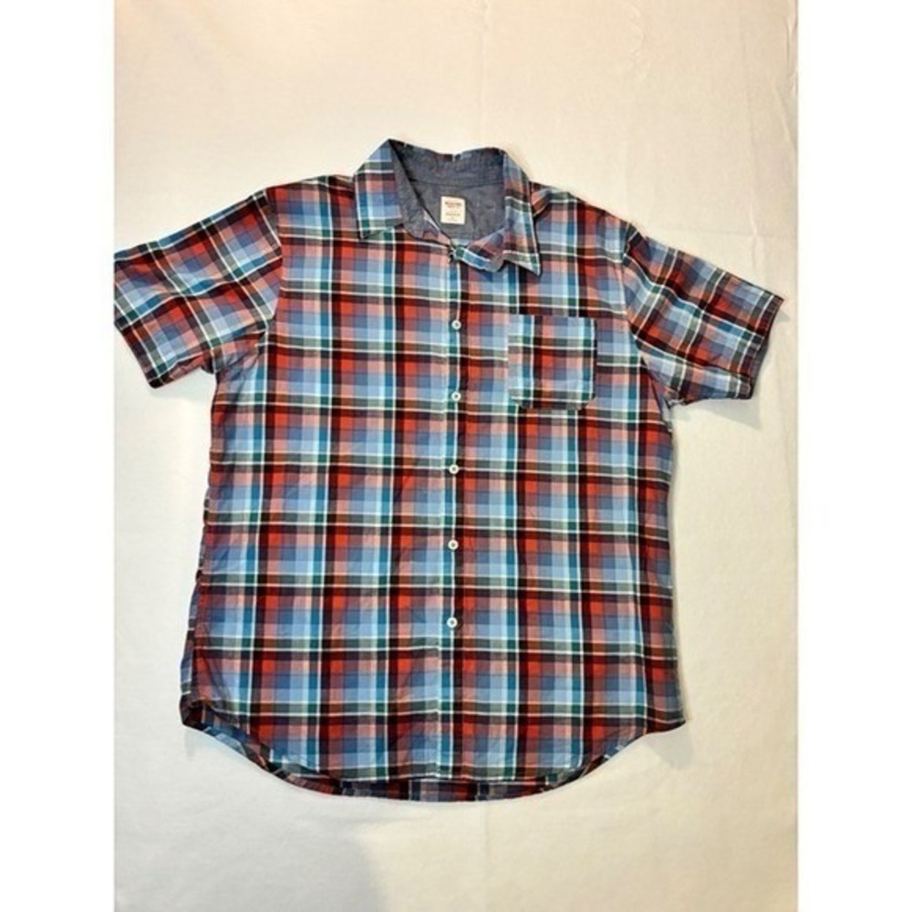 Mossimo Supply Co Plaid Button Down Shirt KIDS Blue Orange Athletic Fit large